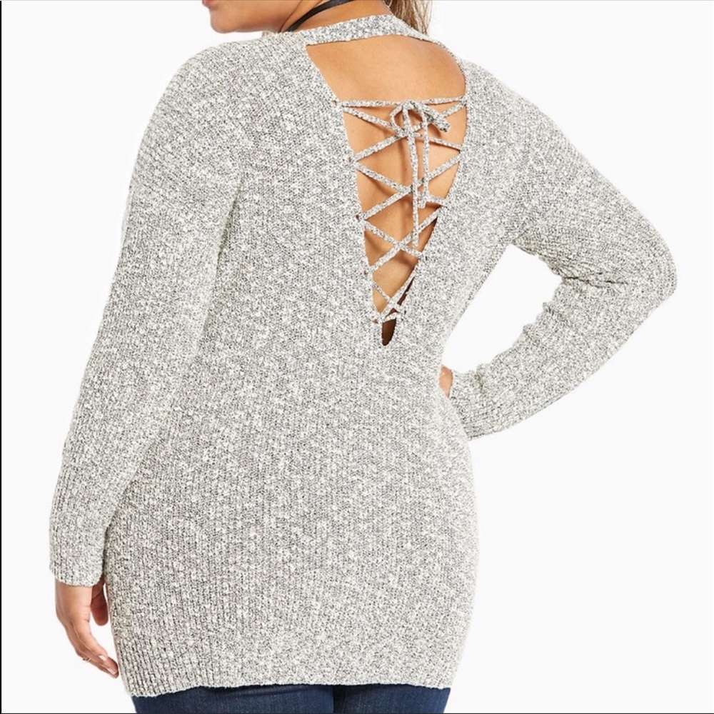 Torrid gray lace up back sweater